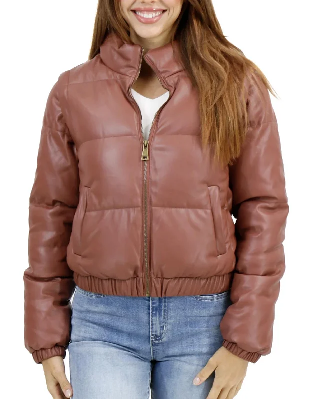 women's coats for cold weatherButter Faux Leather Puffer Jacket/vest In Clay