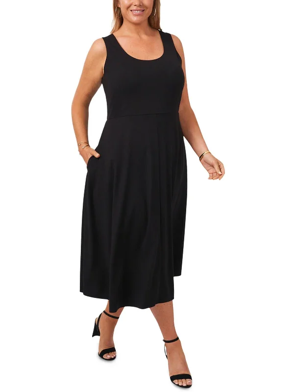 women's curve-hugging dressesPlus Womens Stretch Mid Calf Midi Dress