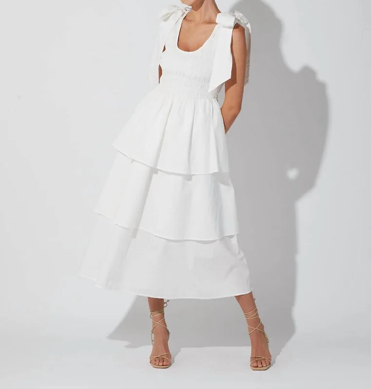 women's lace-up dressesKaiya Midi Dress In White