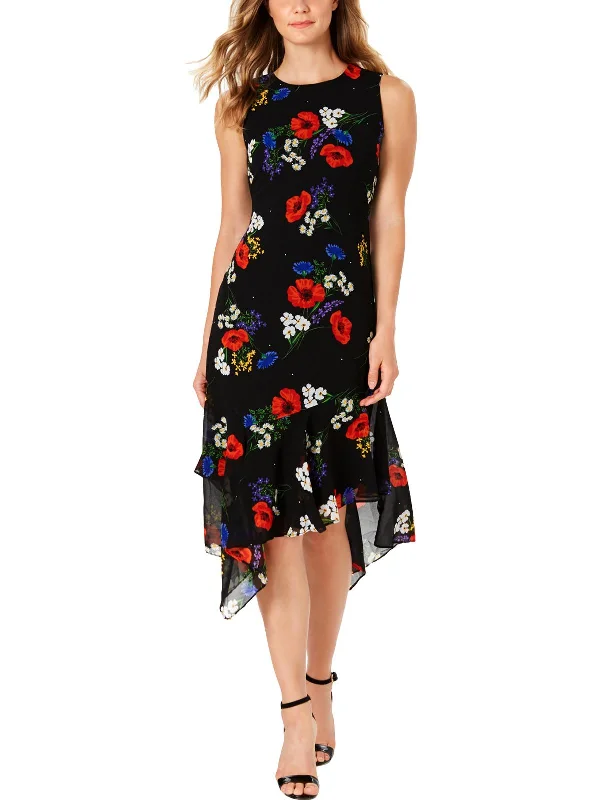 women's casual Friday dressesWomens Floral Print Ruffled Midi Dress