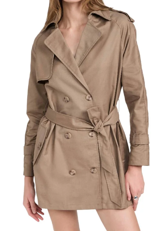 women's coats with embroidered patternsTrencherous Mini Coat In Beige