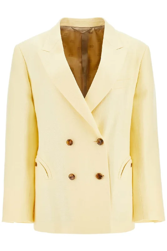 modern women's coatsBlaze Milano Women's  yellow Linen Oversized Blazer