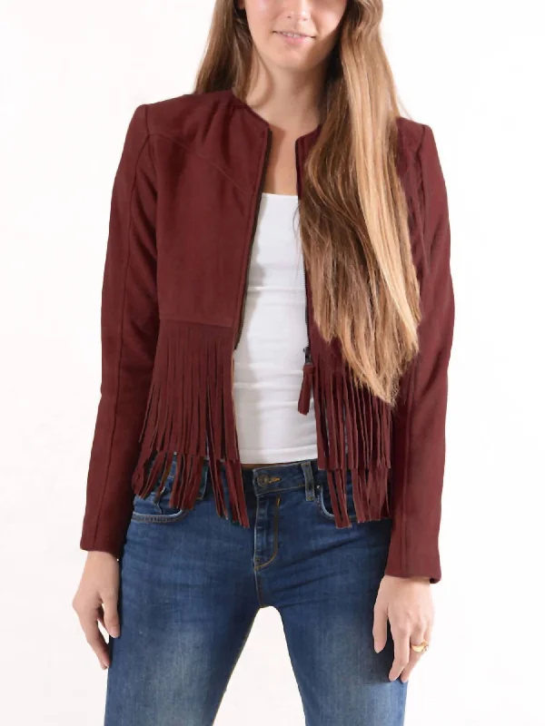 women's coats for minimalist aestheticsZita Suede Fringe Jacket In Masala