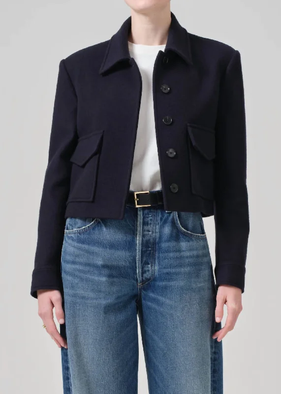 luxury women's coatsCorina Cropped Boxy Jacket In Navy