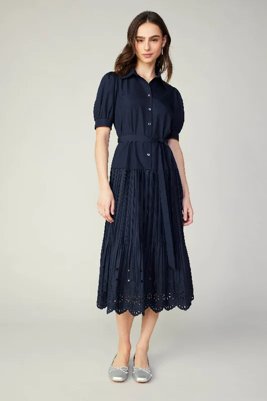 women's bespoke dressesPleated Eyelet Midi Dress