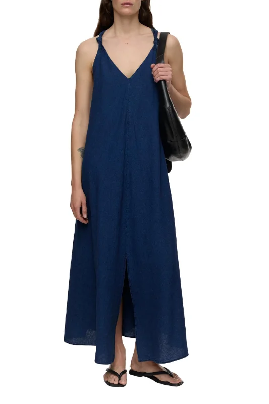 women's cotton dressesKnotted Strap Maxi Dress In Dark Blue