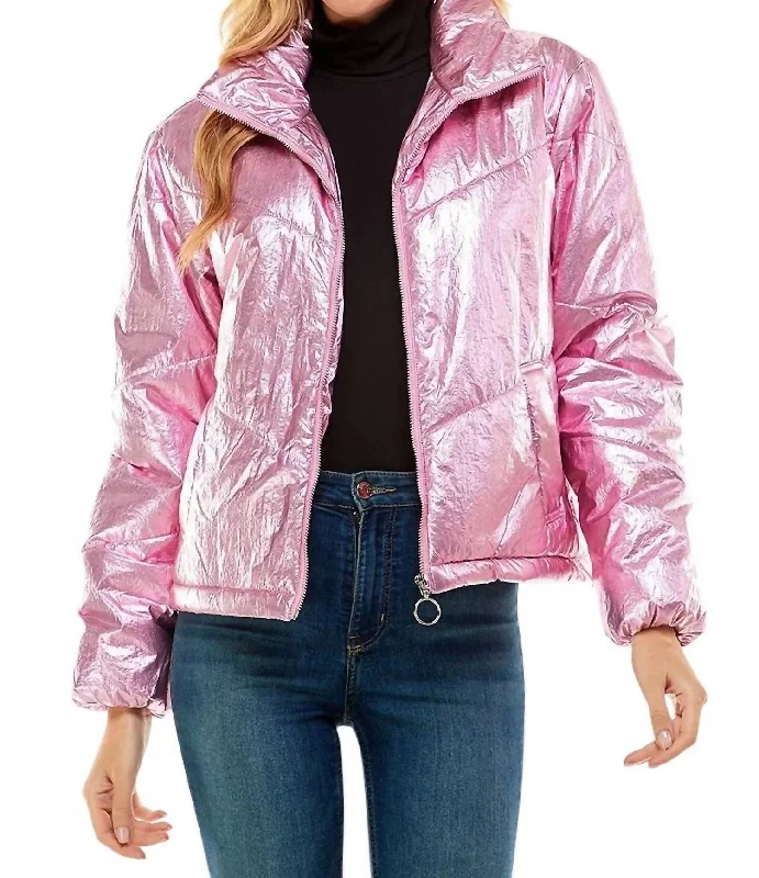 women's coats for fashion-conscious professionalsAngelika Metallic Puff Jacket In Pink