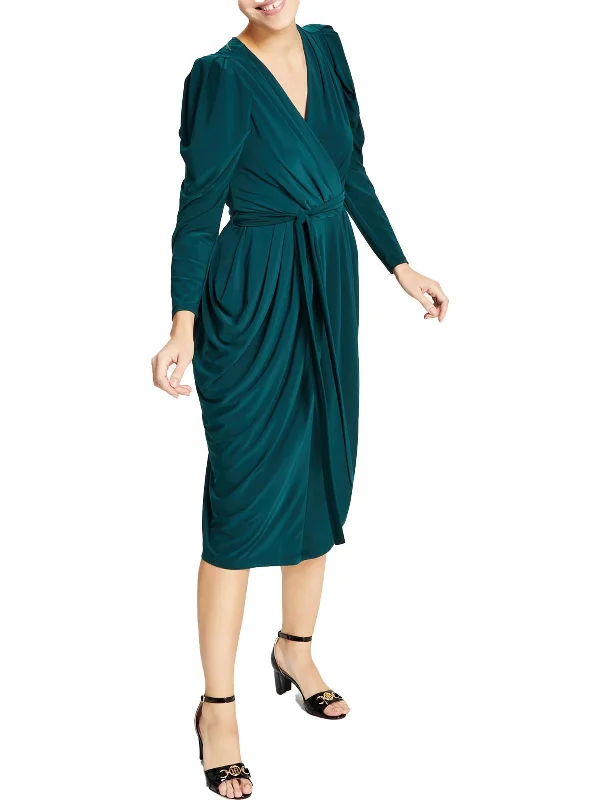 women's pear-shaped body dressesJuniors Womens V-Neck Midi Wrap Dress