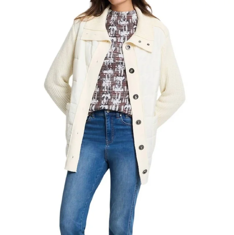 women's coats with zippersMix Media Quilted Puffer Jacket In Classic Cream