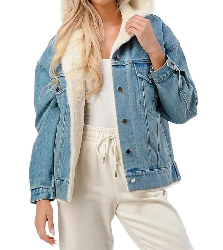 eco-friendly women's coatsEvelyn Hooded Denim Jacket With Faux Fur Lining