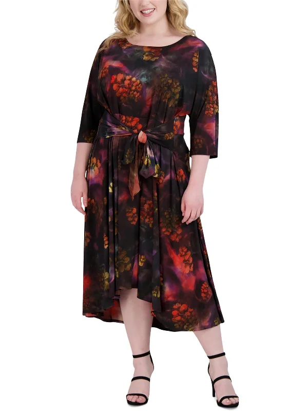 women's apple-shaped body dressesPlus Womens Floral Print Tea Midi Dress