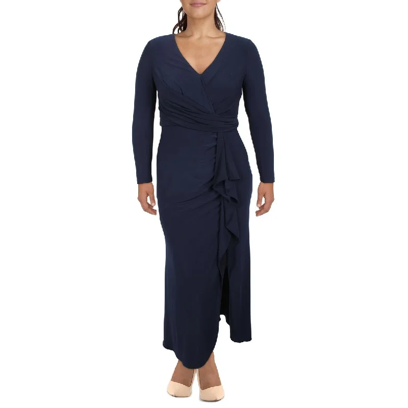 women's evening dressesPetites Womens Surplice Maxi Evening Dress