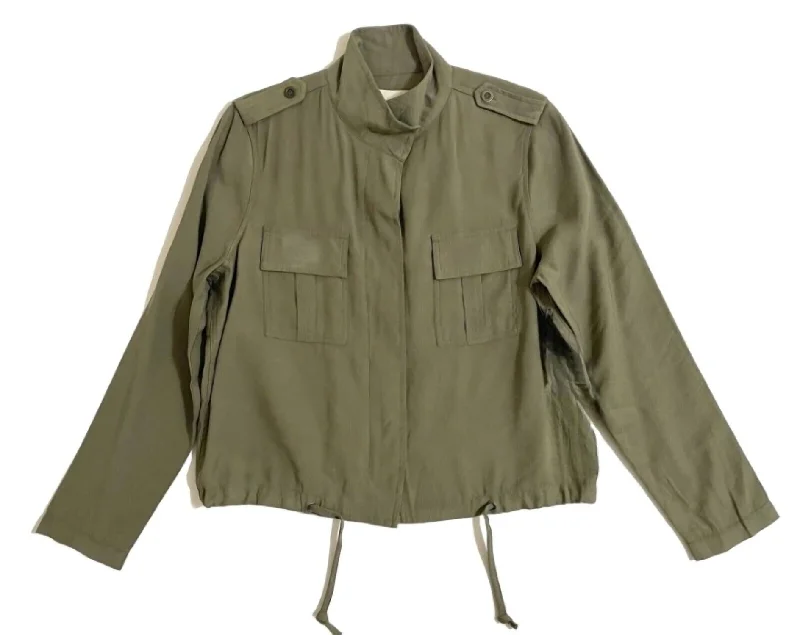 women's coats for day-to-night transitionsWomen's Crop Military Style Casual Jacket In Green