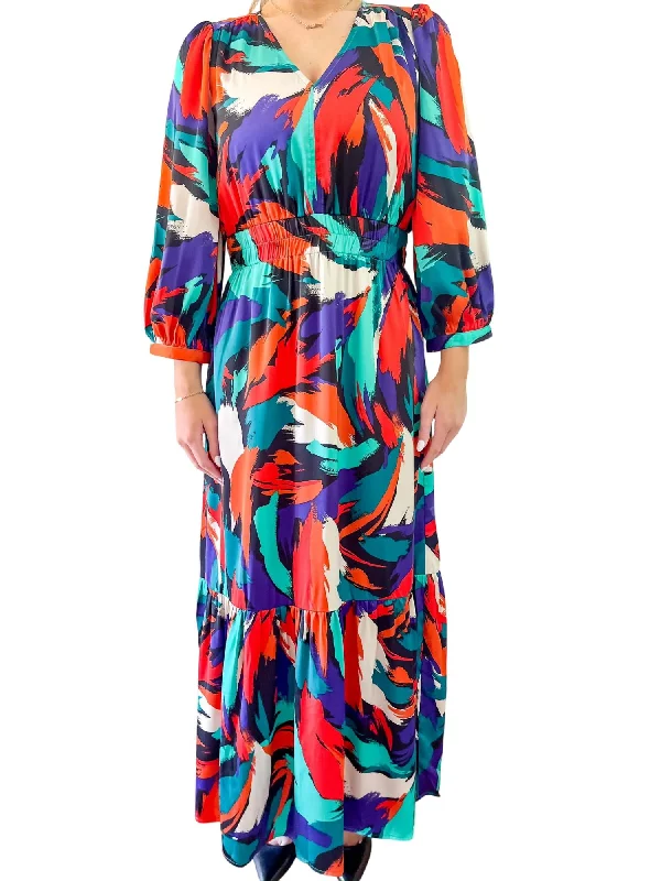 women's eco-friendly dressesSpice Stroke Maxi Dress In Orange/purple/teal/navy