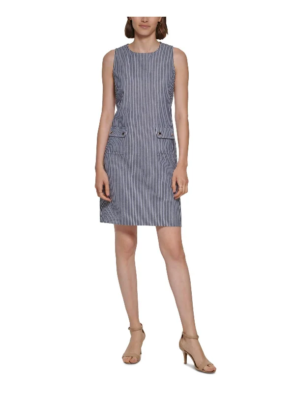 women's empire-line dressesPetites Womens Striped Mini Shift Dress