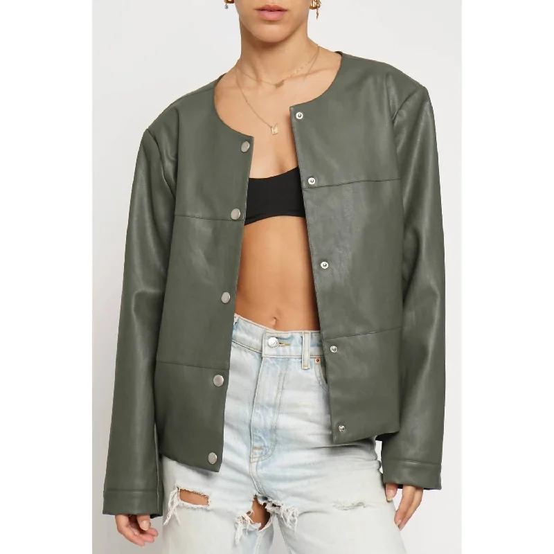 plus-size women's coatsFaux Leather Cropped Jacket In Olive