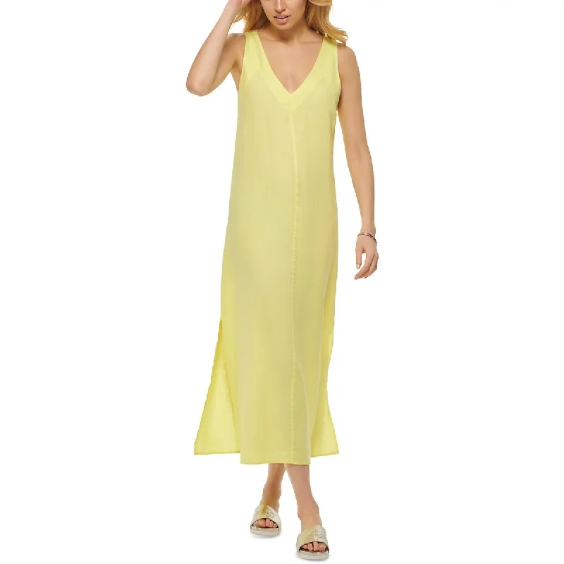 women's vacation dressesWomens Linen V Neck Maxi Dress