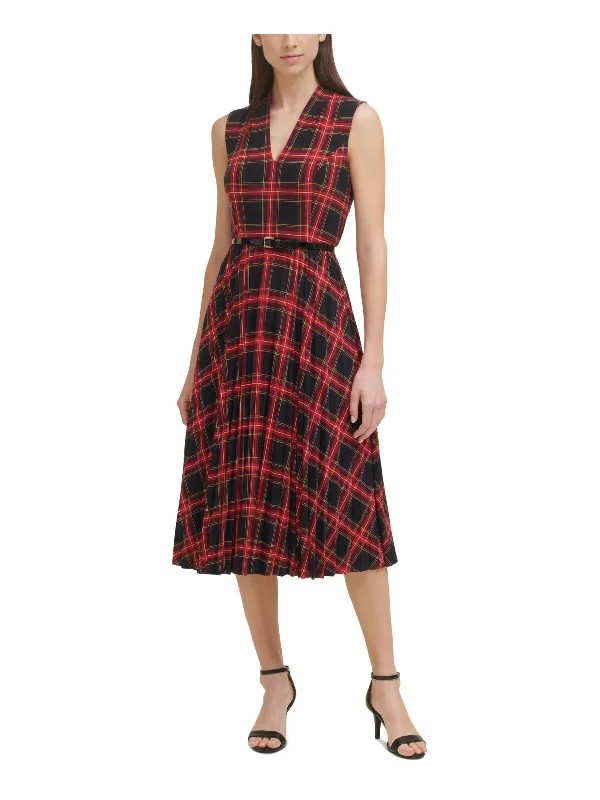 women's empire-line dressesWomens Plaid Calf Midi Dress