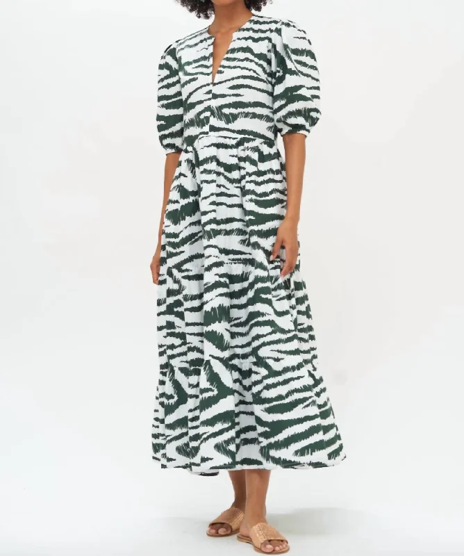 women's ball gown dressesPuff Sleeve Maxi Dress In Green Singita