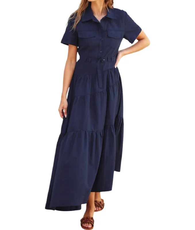 women's sustainable dressesCargo Asymmetrical Maxi Dress In Navy