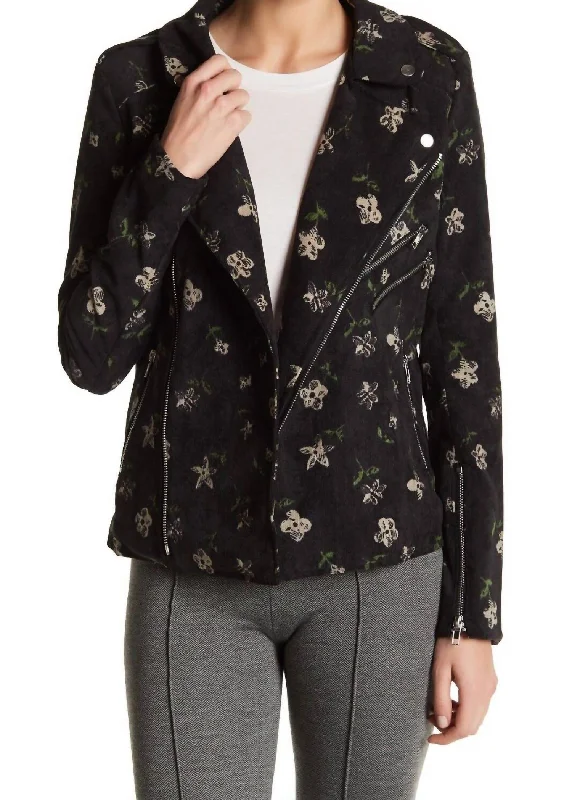 women's coats with embroidered patternsFloral Moto Corduroy Jacket In Black