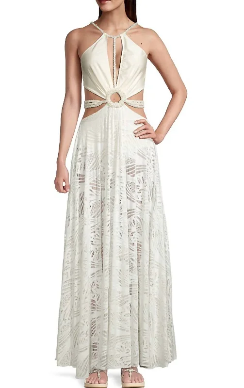 women's pastel dressesWomen's Pearl And Lace Beaded Strap Cut Out Beach Maxi Dress In White