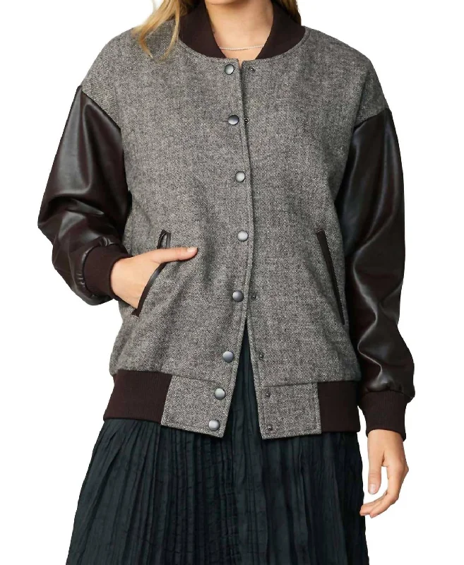 women's coats for relaxed weekendsOversized Wool Tweed Bomber In Chocolate