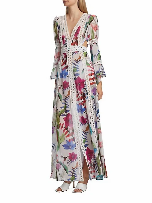 women's chiffon dressesZamia Lace Trim Maxi Dress In White Multi