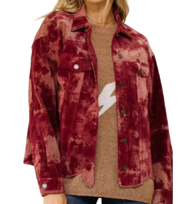 women's coats in bold colorsMineral Ripple Shacket In Red