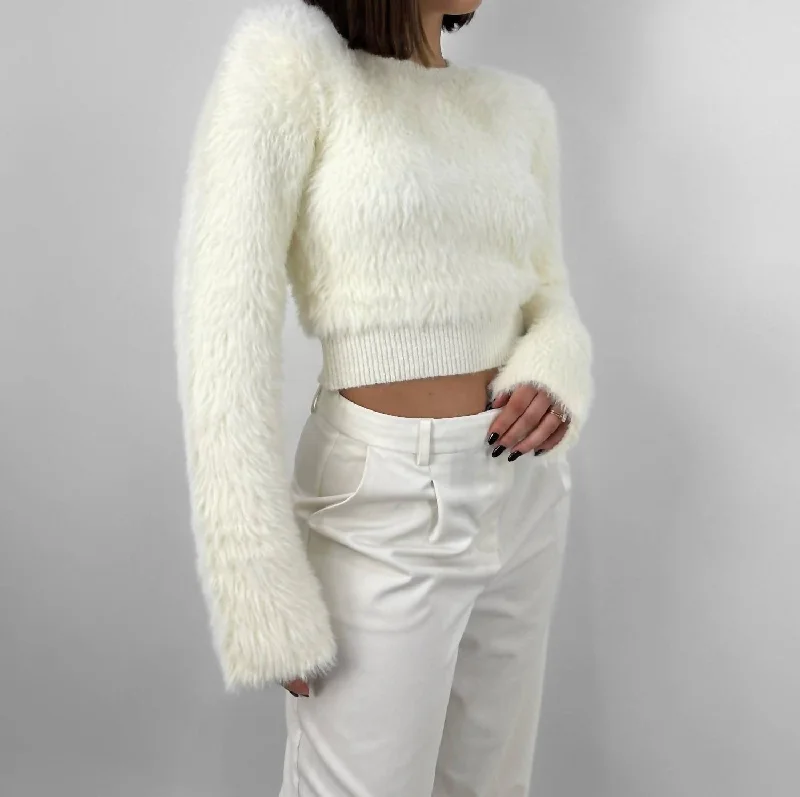 women's coats for city wearCropped Wide Sleeve Fuzzy Sweater In Cream