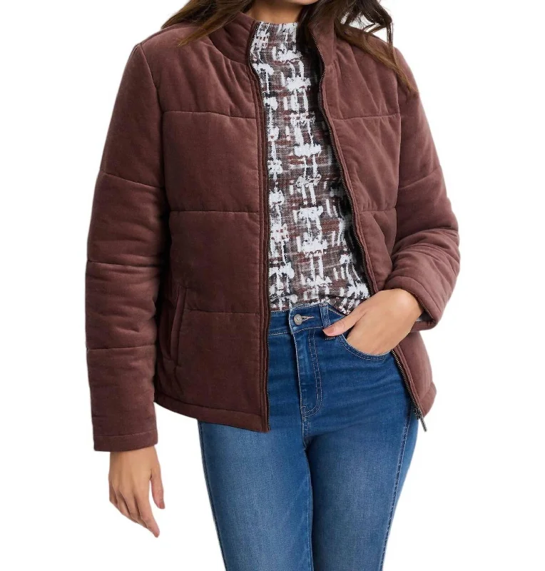 women's coats for pear-shaped bodiesVelvet Puffer Jacket In Chai