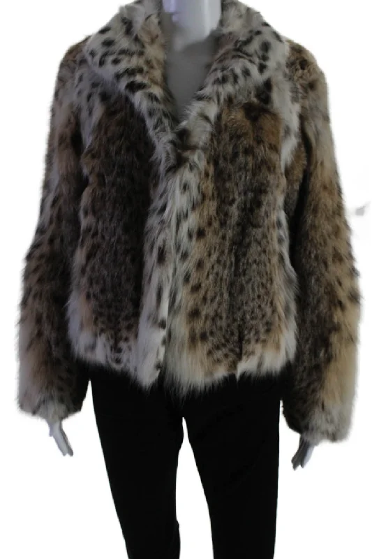 women's coats with liningZandra Rhodes For Pologeorgis Womens Fox Fur Collared Coat Beige