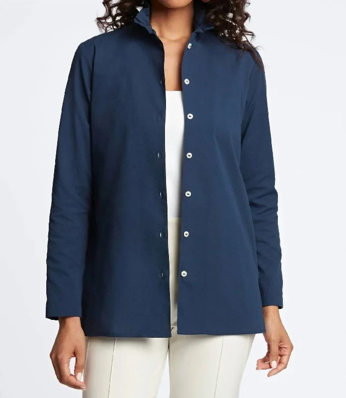 women's coats with satin liningsCarolina Seersucker Shirt Jacket In Navy