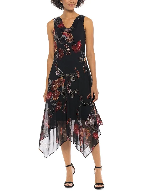 women's stylish dressesPetites Womens Printed Calf Midi Dress