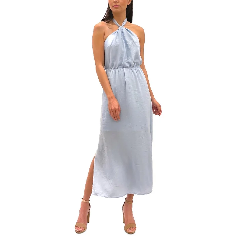 women's velvet dressesWomens Satin Maxi Halter Dress