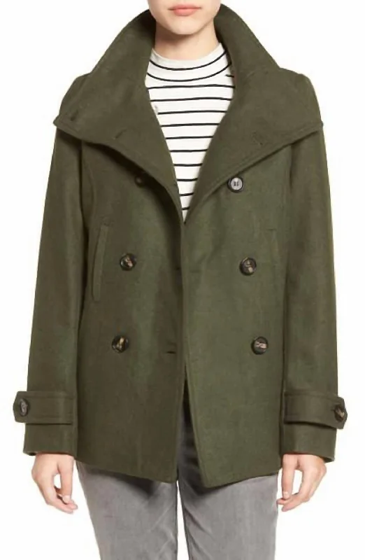 women's coats made in ethical factoriesDouble Breasted Peacoat Hunter Jacket In Green