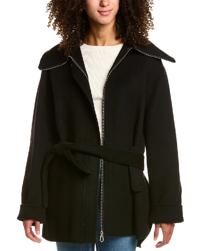 women's coats for relaxed weekendsSandro Zip Front Wool Coat