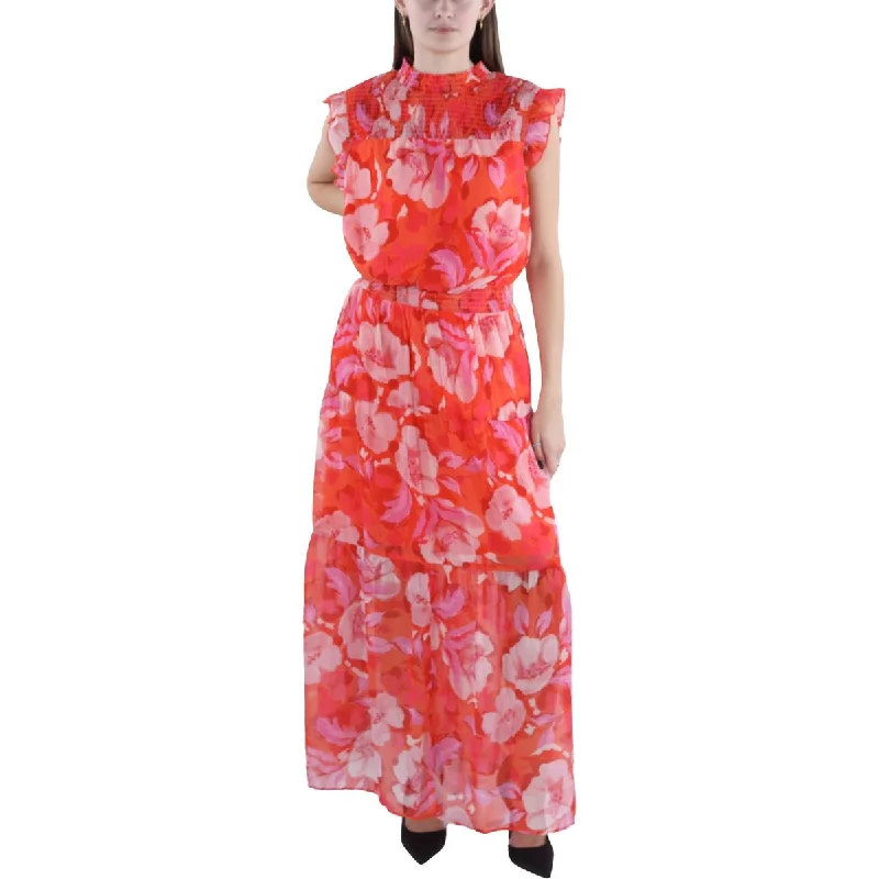 women's one-shoulder dressesPlus Womens Floral Smocked Maxi Dress