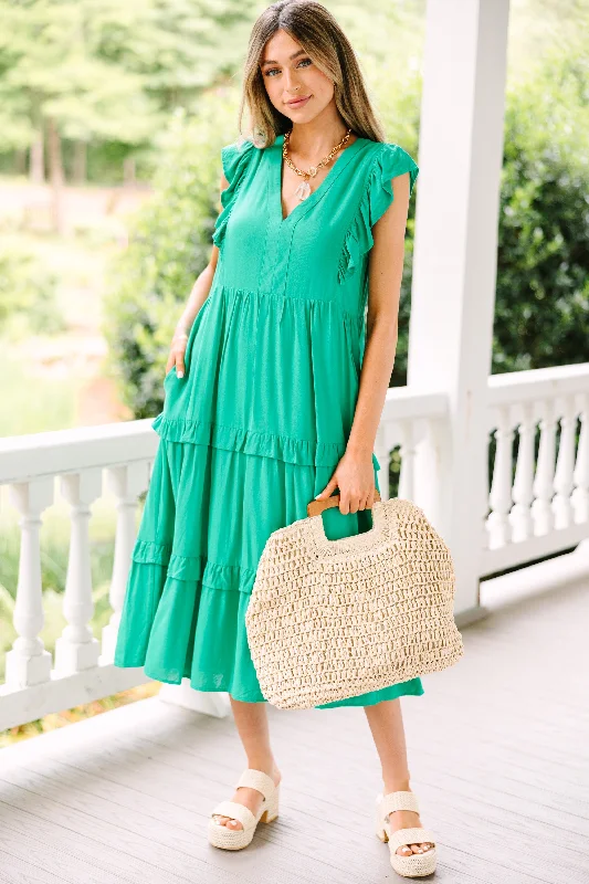 women's ruffle dressesPerfect Day Kelly Green Midi Dress