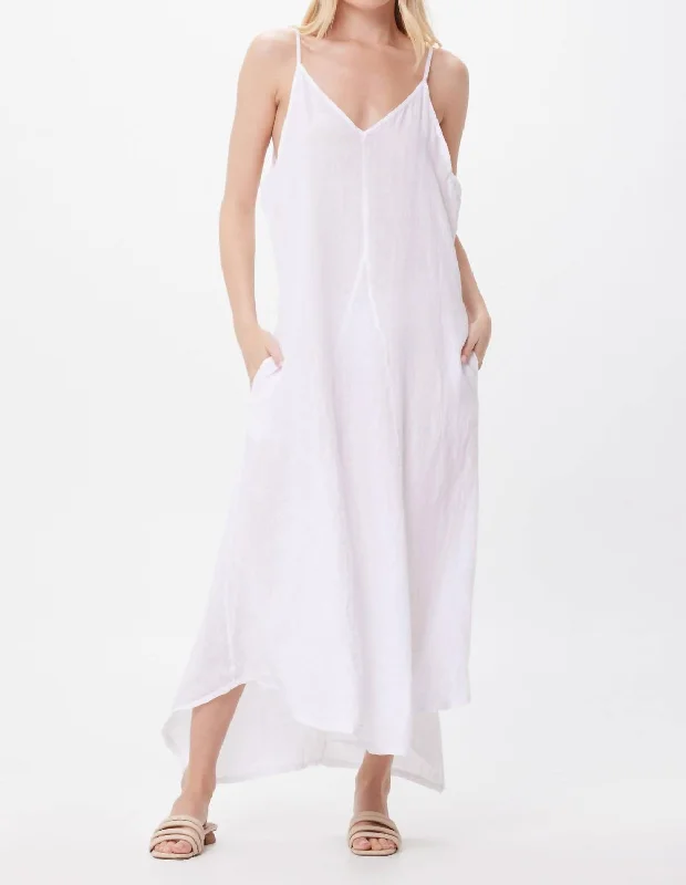 women's checkered dressesShaina Linen Floaty Maxi Dress In White