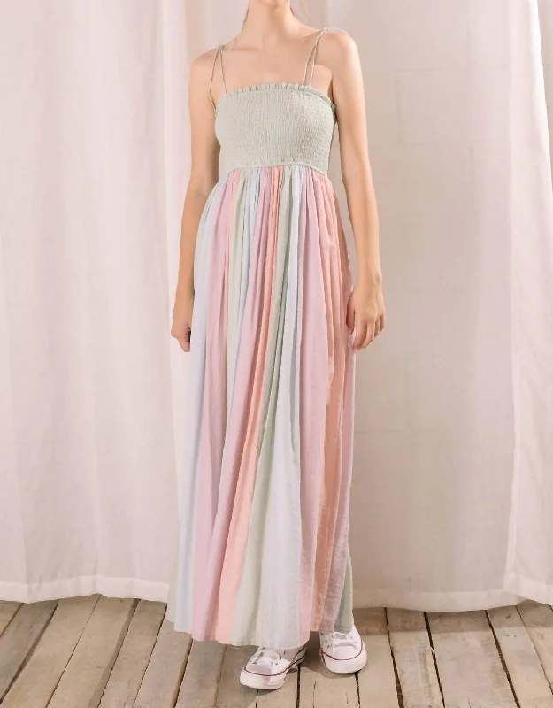 women's A-line dressesSaturated Pastel Color Block Maxi Dress In Multi Stripe