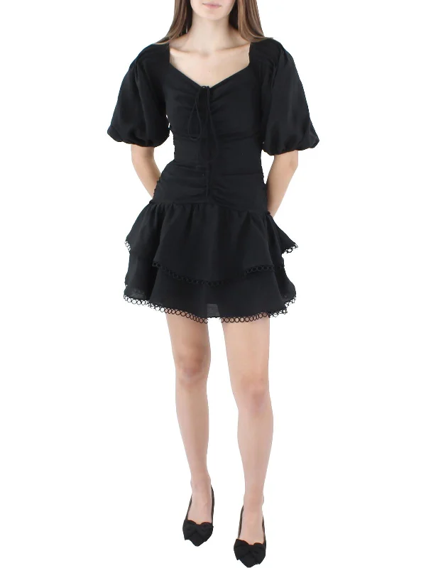 women's bridesmaid dressesWomens Cinched Puff sleeve Mini Dress