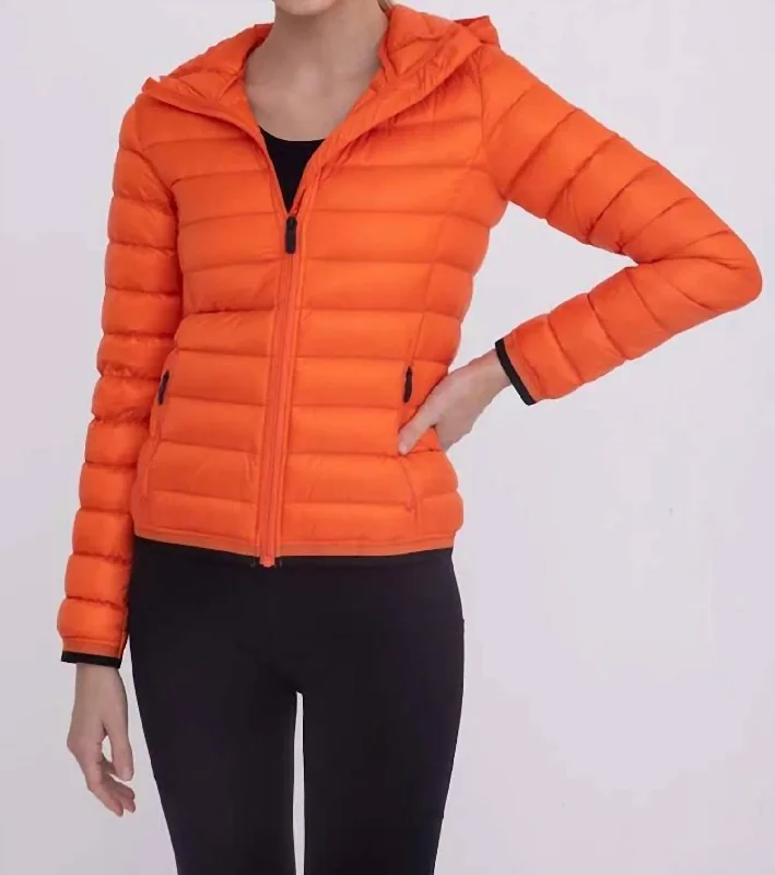 women's down coatsPadded Puffer Jacket With Hood In Orange