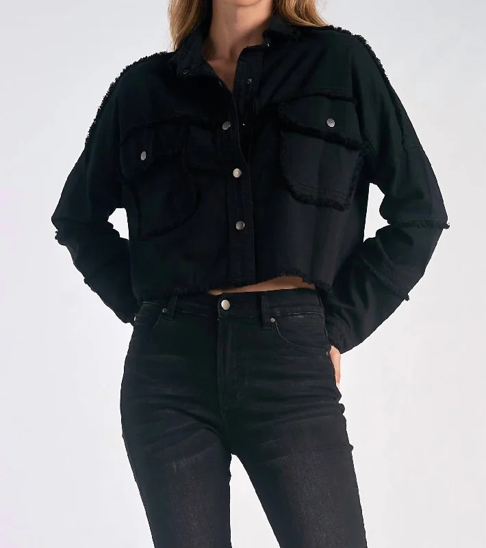 sustainable women's coatsWomen's Cropped Rock And Love Jacket In Black