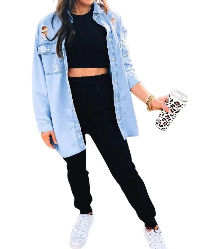 women's coats for fashion-forward individualsBoss Up Denim Shacket In Light Blue