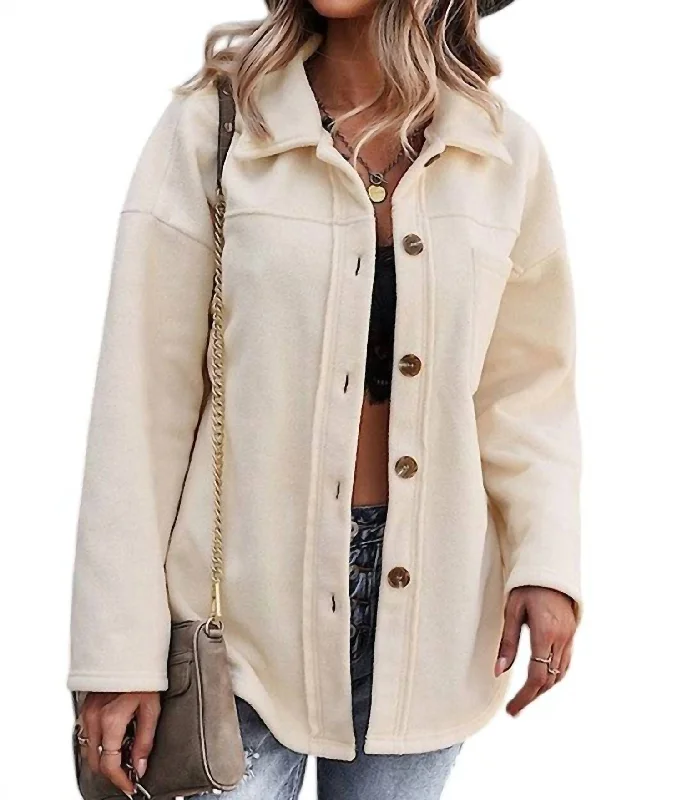 women's coats for those who prefer classic over trendyChandra Fleece Shacket In Beige