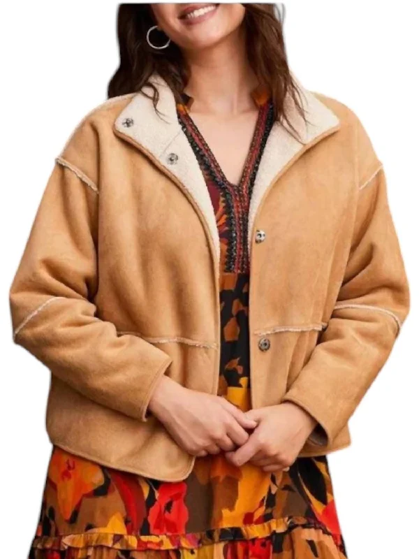 women's coats with geometric patternsSnap-Up Reversible Coat In Brown