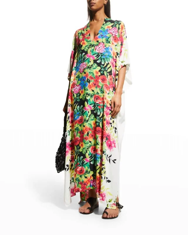 women's empire waist dressesDana Swim Cover-Up Side Slit Pullover Kaftan Maxi Dress In Multi