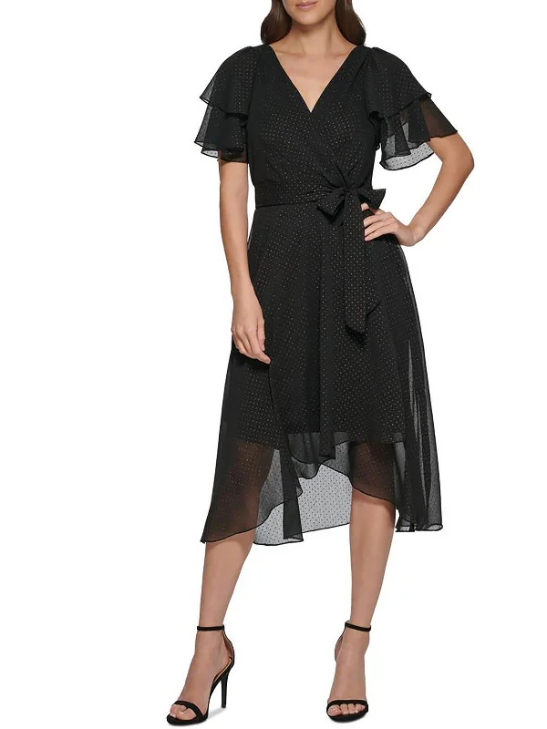 women's chiffon dressesWomens Pleated Midi Wrap Dress