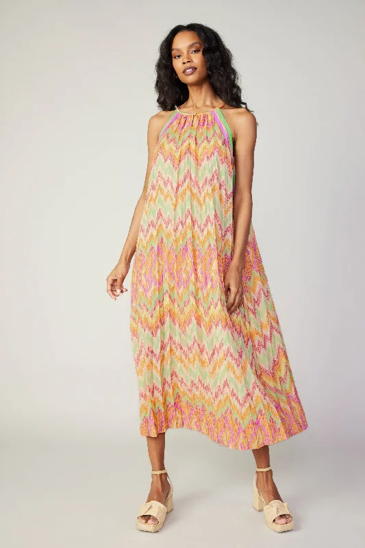 women's neon dressesGradient Chevron Midi Dress